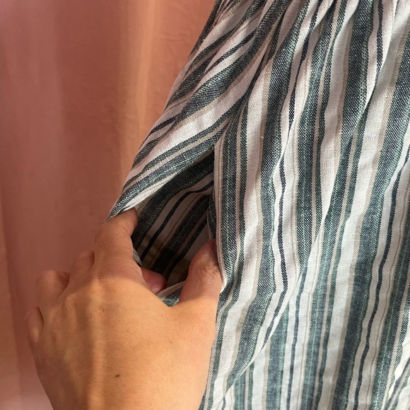 Staple the Label Striped Midi Dress Size M Smocked Linen Blend Pockets Summer - Picture 4 of 8